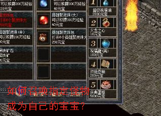 如何召唤指定怪物成为自己的宝宝? 如何召唤指定怪物成为自己的宝宝?